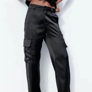 Satin Straight Leg Cargo Pants